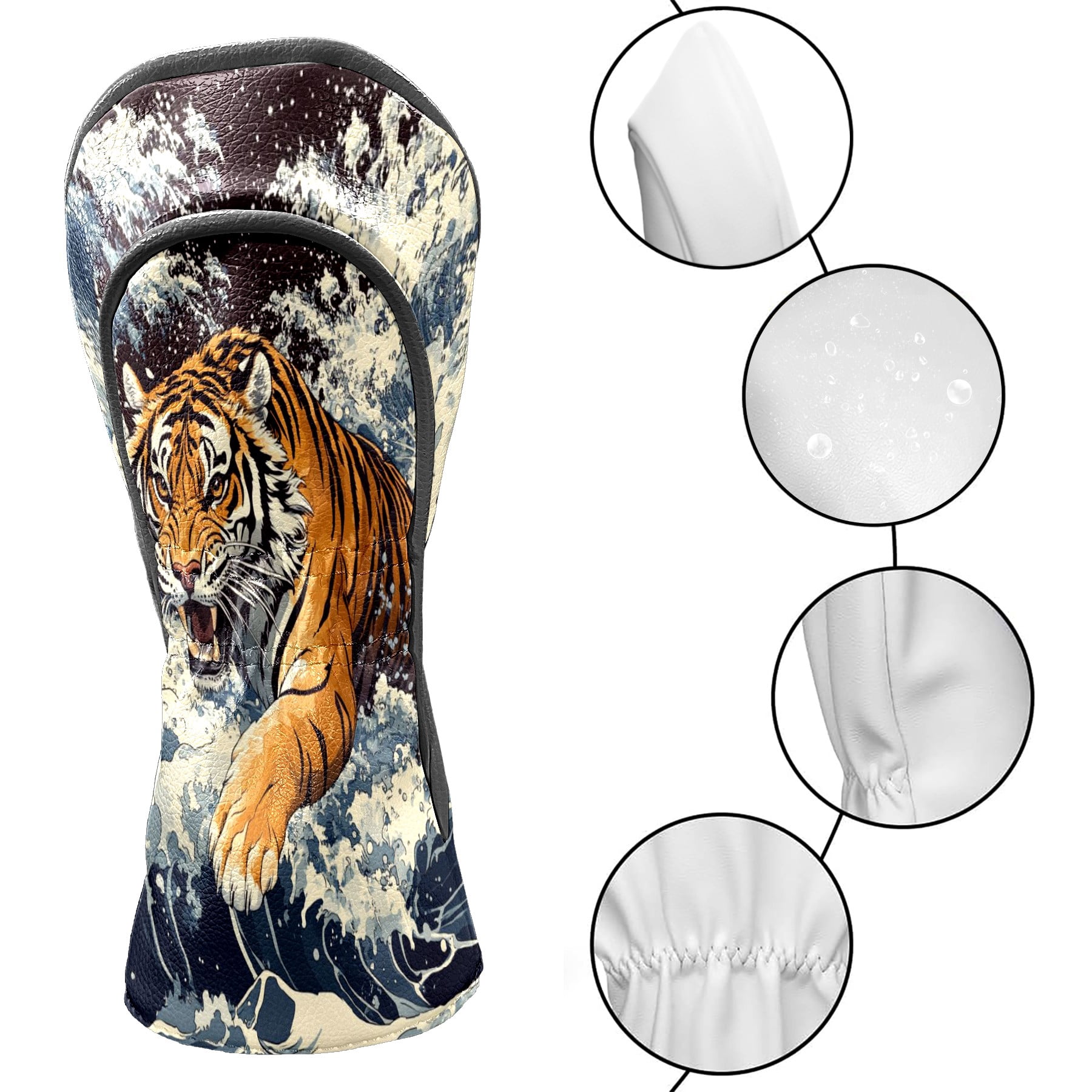 Golf Club Covers PU Leather Waterproof Head Covers for Fairway Woods Hybrids Fierce Animals Unisex Fits Most Brands