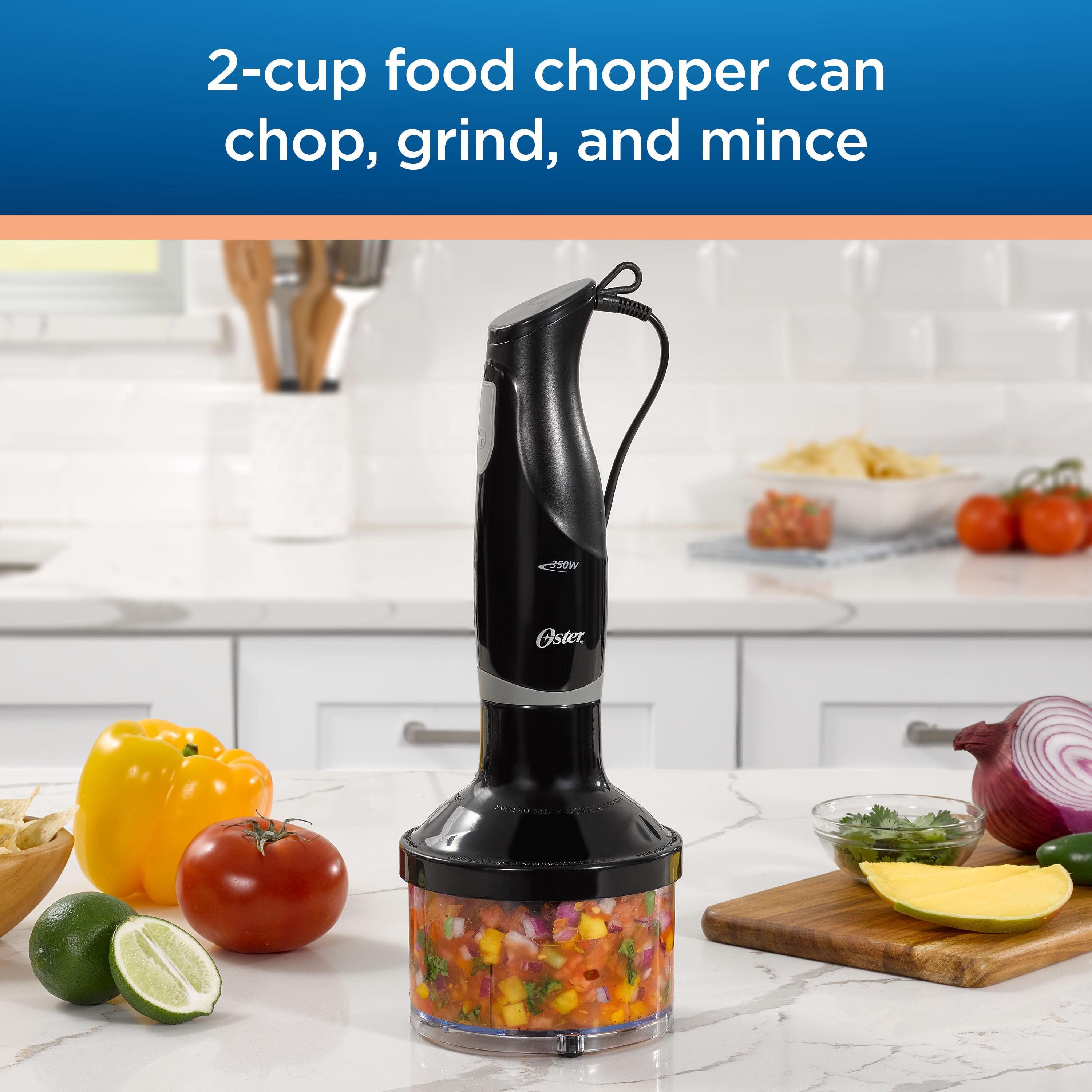 Oster Food Prep Kit with Immersion Blender, Electric Knife, and 2-Cup Capacity Mini Food Chopper, 350W - 1