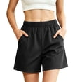 thumbnail image 2 of Ihhxva Cotton Shorts for Women Relaxed Fit Elastic Waist Solid Color with Pockets Adjustable Stretchable Summer Exterior Pocket Mid Rise Flat Front Casual Beach Workout Lounge S-2XL, 2 of 7