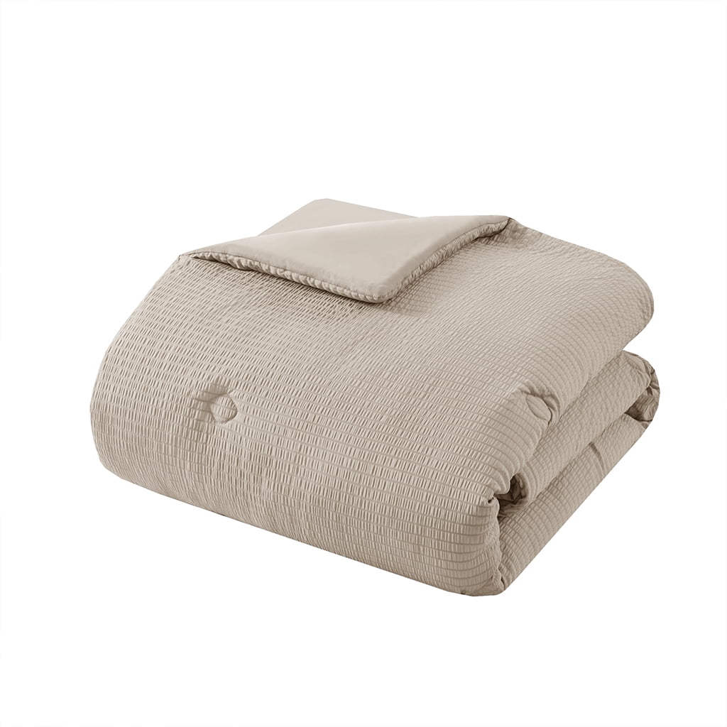 Mainstays Full/Queen Comforter, Reversible Down Alternative, All-Season, Beige Seersucker
