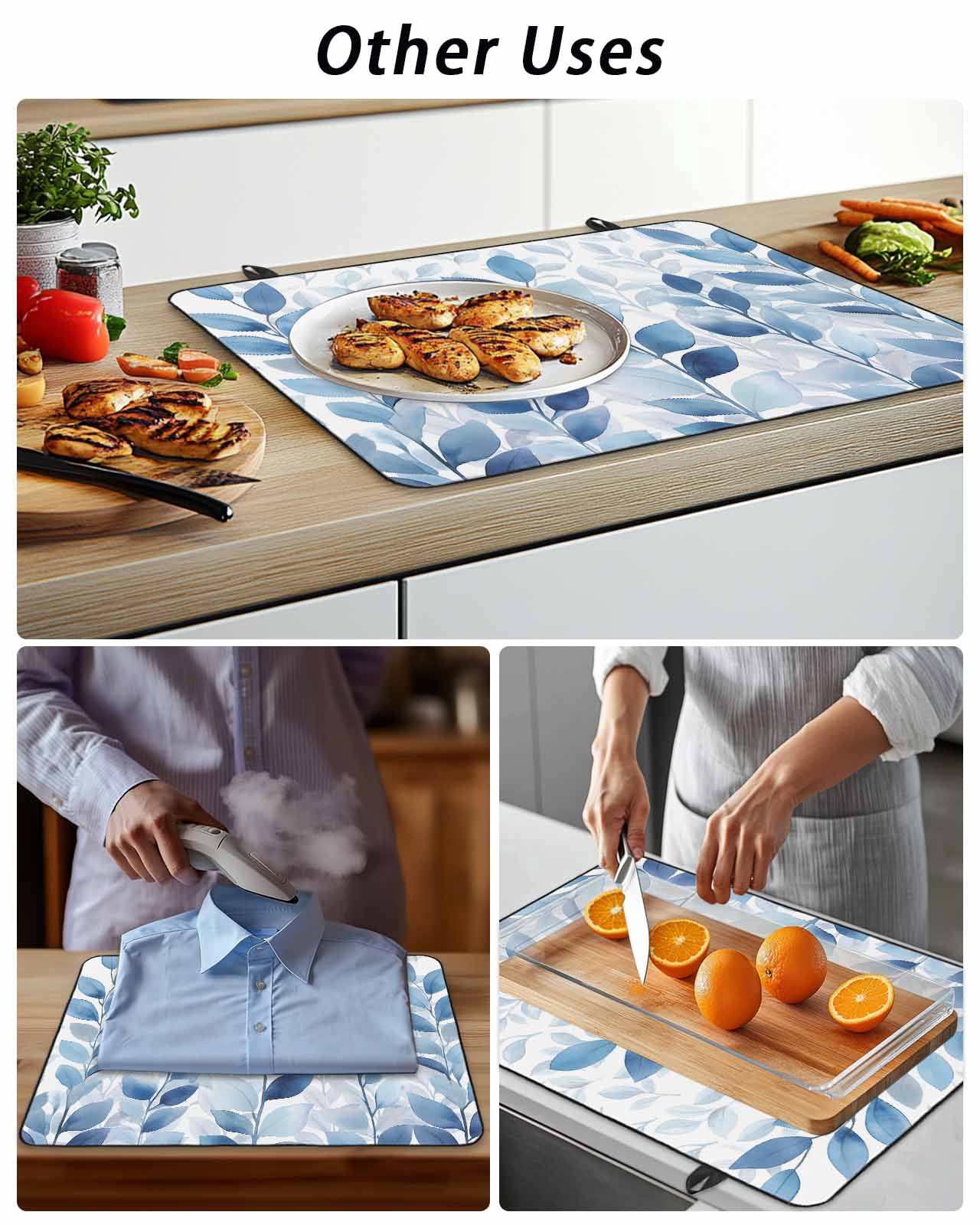 Stove Top Covers for Electric Stove, Blue Leaf Glass Stovetop Cover Protector, Watercolor Country Plant Monochrome Branch Induction Cooktop Protector Oven Mat for Kitchen Countertop 24"x21"