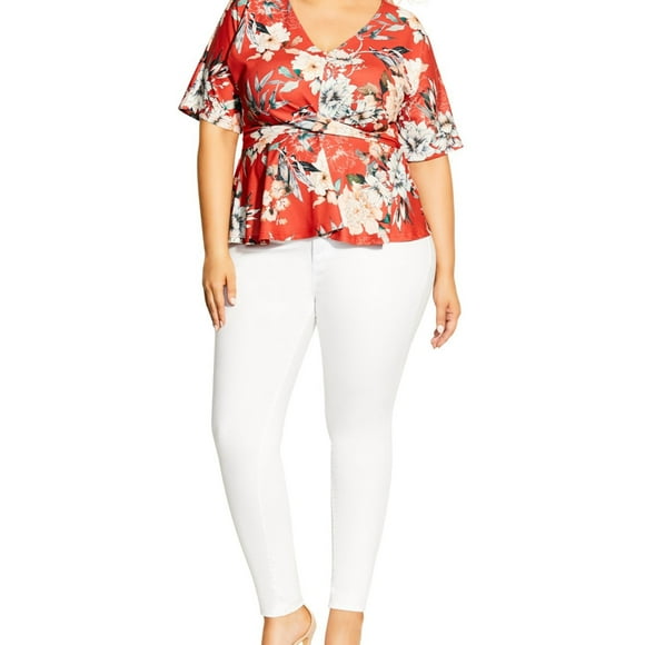 City Chic Womens Top Knot Seduction Pullover Blouse, Orange, Plus Size, M/18W