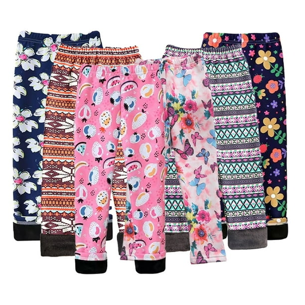 CSCHome - Leggings de terciopelo elástico para niñas de 3 a 12 años, otoño e invierno, pantalones finos con estampado de primavera, leggings de terciopelo polar suave, pantalones de terciopelo polar