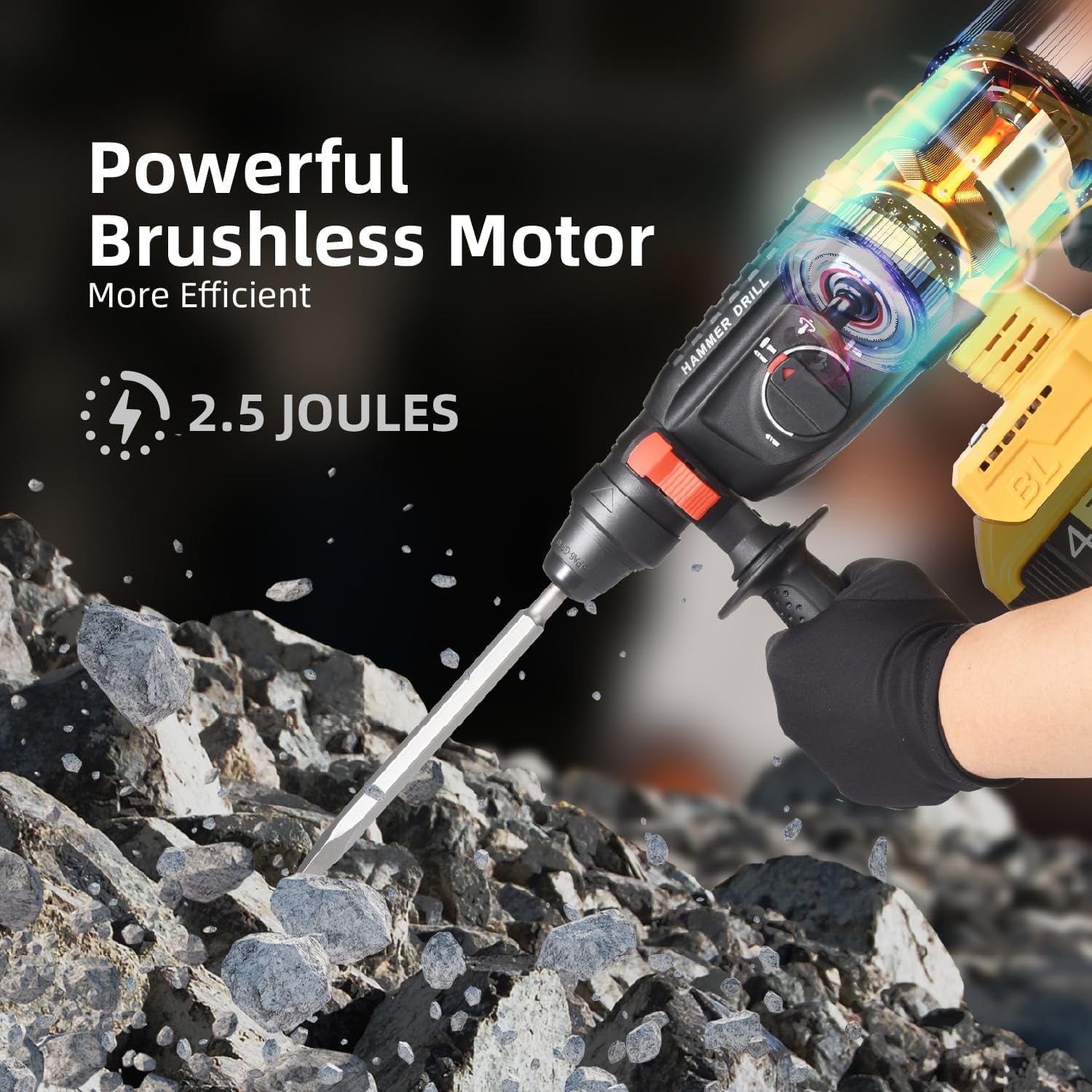 20V SDS-Plus Cordless Rotary Hammer Drill Compatible with Dewalt Battery(NO Battery), Brushless Motor,Safety Clutch,1000RPM,4 Functions with 5 Drills and Carrying Case for Concrete/Masonry/Wood/Metal