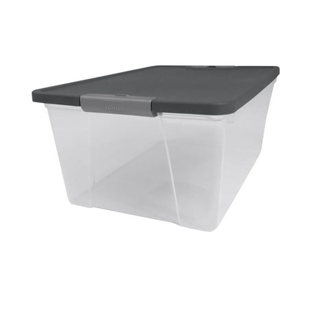 Homz 15 Quart Latching Clear Storage, Grey Lid and Silver Latches, Set of 4