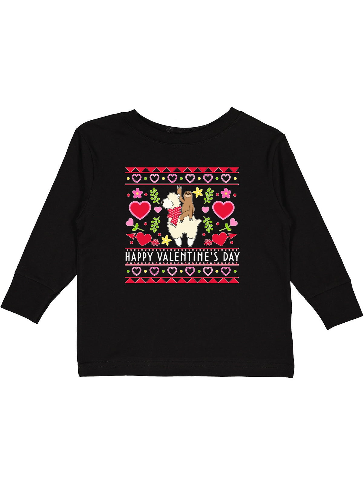 Inktastic Happy Valentine's Day Sloth and Llama Ugly Sweater Style Gift Toddler Boy or Toddler Girl Long Sleeve T-Shirt, Toddler Unisex, Size: 3T,