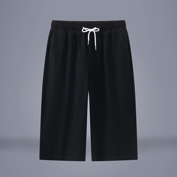 Mifsaly Men Summer Shorts Drawstring Wide Leg Linen Shorts Comfortable Breathable Loose Casual Short Pants with Pockets