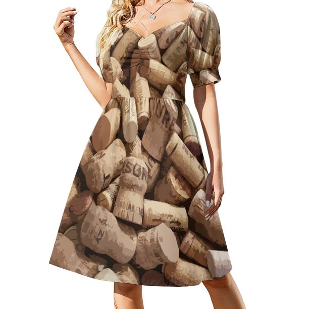 Vestido de verano de manga corta con corchos de vino italiano para mujer 2025, elegante y holgado.