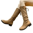 thumbnail image 4 of Knee High Boots for Women Low Heel Stretchy Fuax Suede Round Toe Side Zipped Winter Boot (Khaki 39), 4 of 8