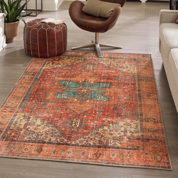 Unique Loom Timeless Collection Area Rug - Peter (4' 1" x 6' 1" Rectangle Rust Red/Blue)
