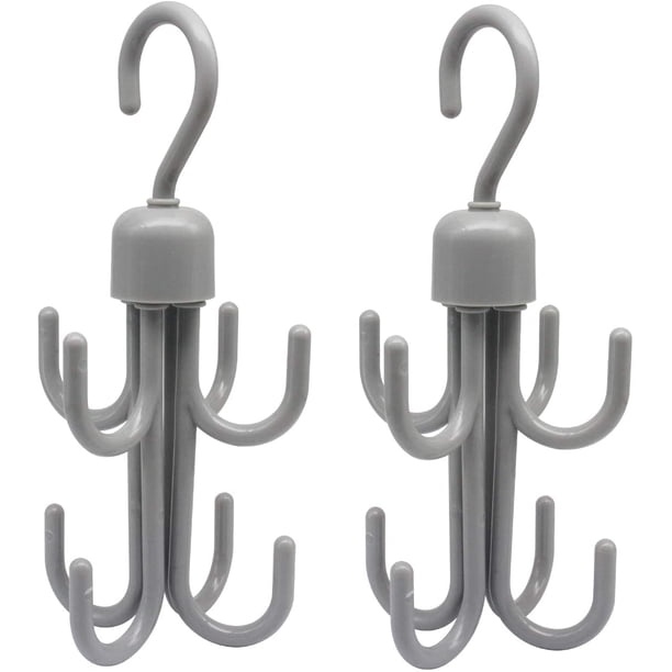Paquete de 2 ganchos de almacenamiento, 4 garras, gancho giratorio de 360 grados, colgador de cinturón de ropa, soporte organizador de armario, soporte para corbatas, estante con gancho