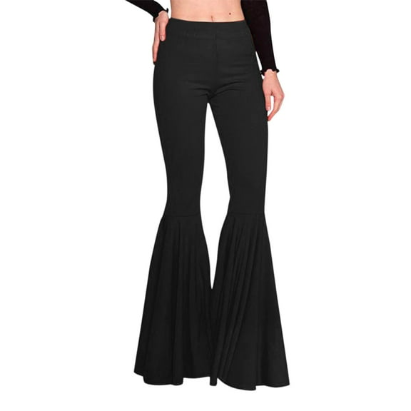 Lroveb Flare Yoga Pants for Women, High Waisted Athletic Workout Pants, Ladies Solid Color Slim Fit Stretch Casual Flared Pants Trousers Black
