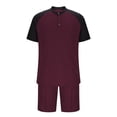 thumbnail image 3 of Pantalones de los Hombres Cintura Elástica, Color Casual Bloqueado, Manga Corta Cuello Redondo Bolsillo Shorts Conjunto, 3 of 8