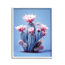 Stupell Industries Pink & Blue Cactus Flowers Botanical & Floral Painting White Framed Art Print Wall Art, 11 x 14