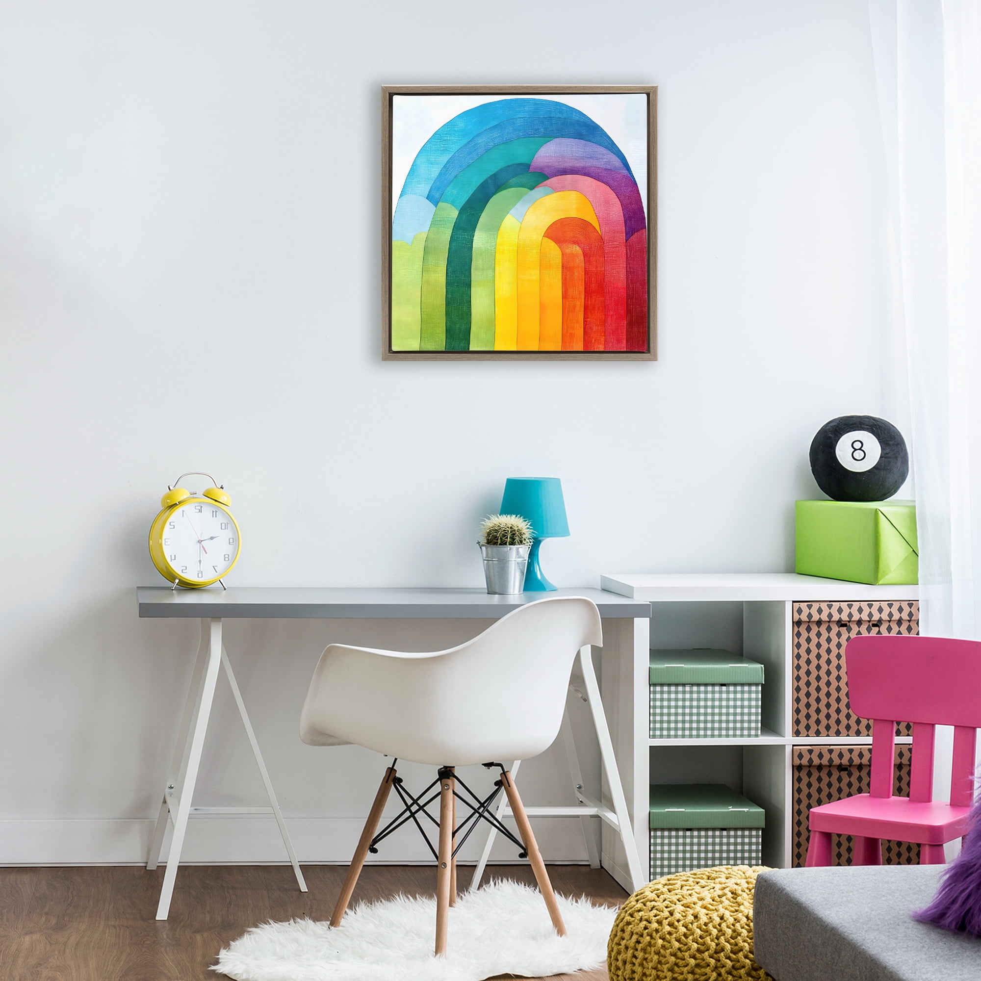 Stupell Industries Vibrant Rainbow Arch Abstraction Brown Framed Floater Canvas Wall Art, design by Creative Studio