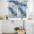 thumbnail image 3 of Marble Texture Kitchen Curtains Valances and Tiers Set of 3 Modern Gold Blue Ripple Effect Tier Curtains and Valance with Rod Pocket for Small Windows, 27.5"x24", 3 of 9