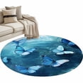thumbnail image 2 of Blue Butterfly Round Living Room Rugs 4 ft, Blue Water Background Ripple Leaves Bug Washable Area Rug with Non-Slip Sturdy Edge Binding Round Carpet for Entryway Kitchen Bedroom Bathroom, 2 of 9
