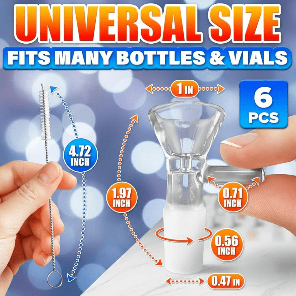 6-Pack Clear Glass Funnels with Handle for Easy Pouring, Thick Spill-Resistant Design for Kitchen, Lab, DIY Use with Liquids and Oils, Includes 2 Cleaning Brushes for Simple Maintenance
