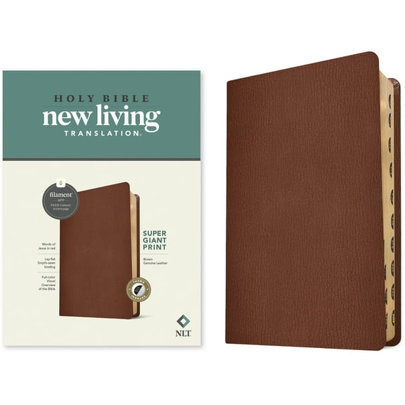 NLT Super Giant Print Bible, Filament-Enabled Edition (Genuine Leather, Brown, Indexed, Red Letter) (Hardcover)