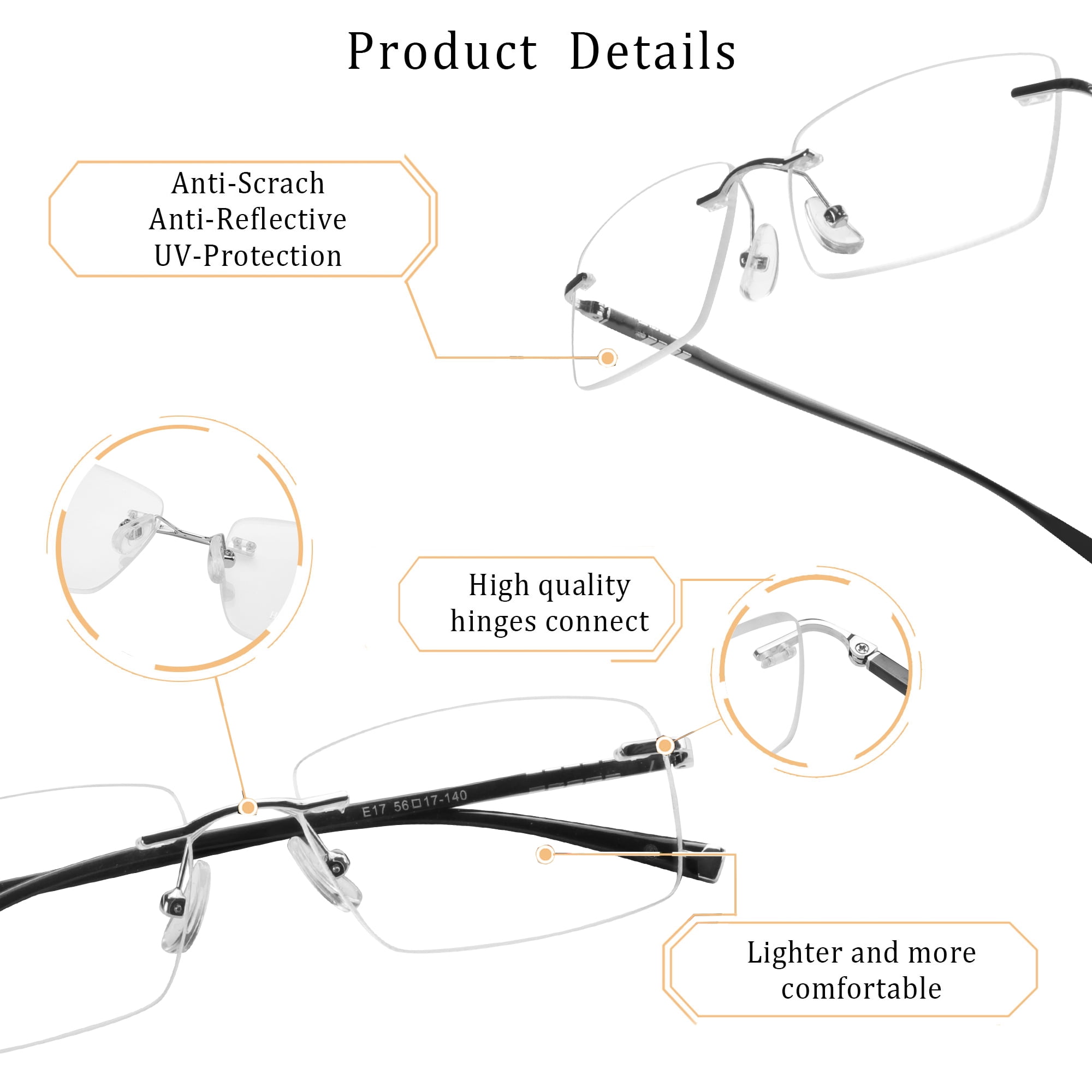 LifeArt Blue Light Blocking Glasses,Computer Reading Glasses,Alloy Rimless Frame,Stylish for Men&Women(Silver,+3.00 Magnification)