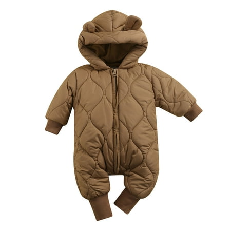 

Newborn Baby Boy Girl Fall Winter Wadded Jacket Thicken Hooded Long Sleeve Romper Jumpsuit Outfits