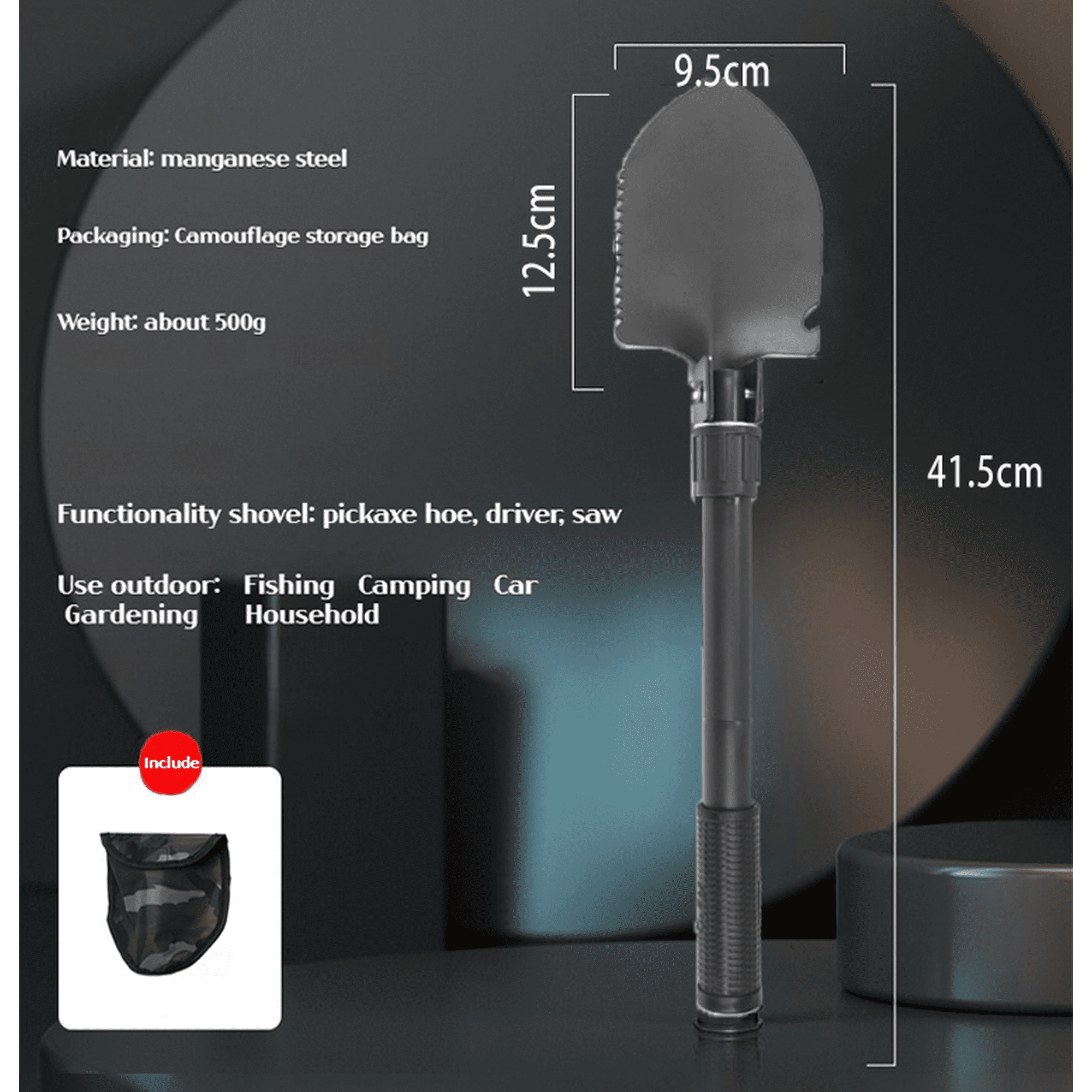 Multifunctional garden shovel for camping suitable for camping/fishing/wild survival etc. Shovel. Pickaxe and hoe three-in-one
