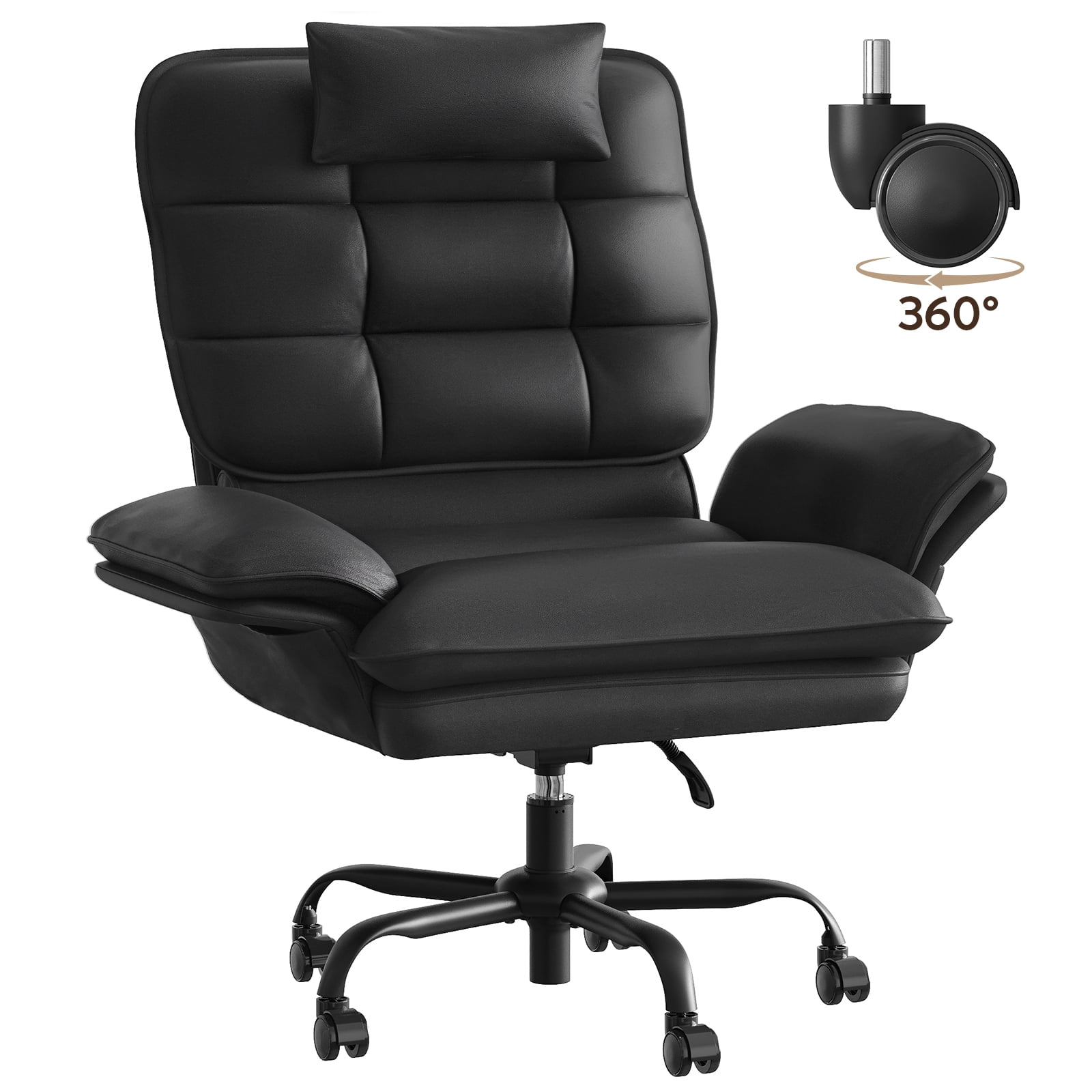 Bestier Big and Tall Ergonomic Office Chair with Flip-Up Arms, PU Leather High Back Executive Swivel Desk Chair with Side Pockets & Headrest , Height Adjustable Computer Chair for Home, Black