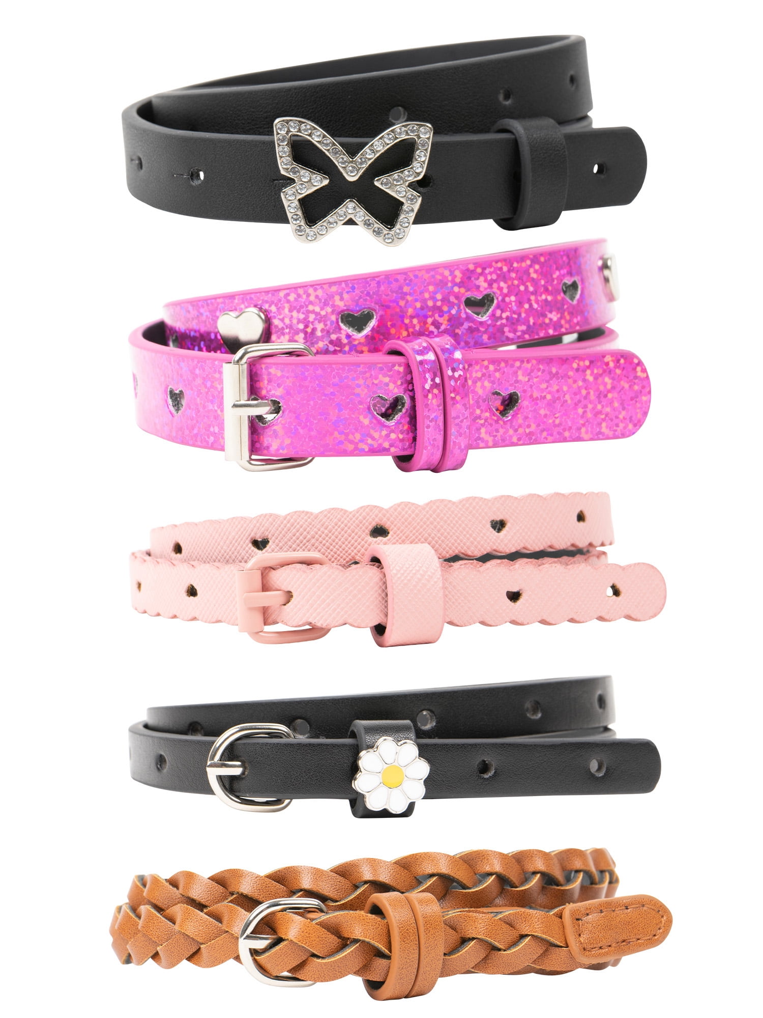 Wonder Nation Girls 5Pack Assorted Belts, Sizes XSXXL