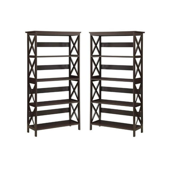 Home Square 5 Tier Shelf Wood Bookcase Set in Espresso (Set of 2)