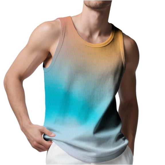 Mlkoz Tank Tops Men Sleeveless Slim Shirts Gradient Gym Running Workout Beach Tees Summer Wide Shoulder Tank S-5X