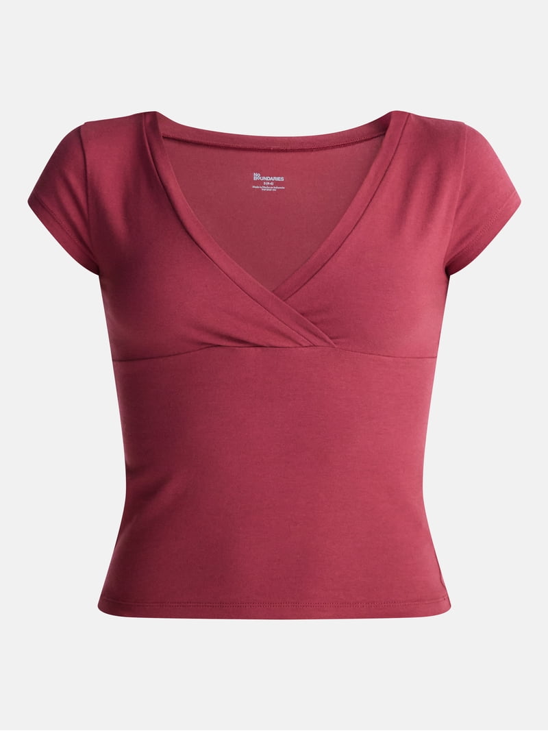 No Boundaries Surplice Top with Cap Sleeves, Women's XXS-XXL
