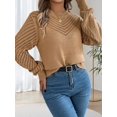 thumbnail image 5 of Long Sleeve Shirts for Women Fall Fashion V Neck Hollow Out Sweaters Trendy Solid Loose Comfy Blouses Khaki S, 5 of 10