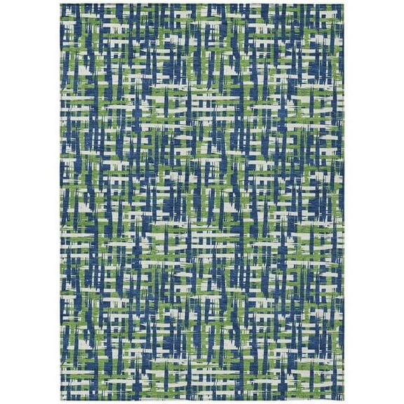 HomeRoots 602579 9 x 12 ft. Navy Blue, Green & Ivory Abstract Washable Indoor & Outdoor Rectangle Area Rug