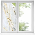 thumbnail image 2 of Marble White Gold Window Privacy Film, Modern Marbles Geometric Static Cling UV Sun Blocking Tint Film Heat Control Windows Films for Bedroom Bathroom, Window Stickers 17.7"x39.3", 2 of 8