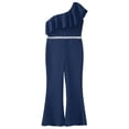 thumbnail image 3 of iiniim Girl's Sparkly Party Romper Dress One Shoulder Casual Flare Pants High Waisted Ruffles Jumpsuit 6-16 A Navy Blue 12, 3 of 7