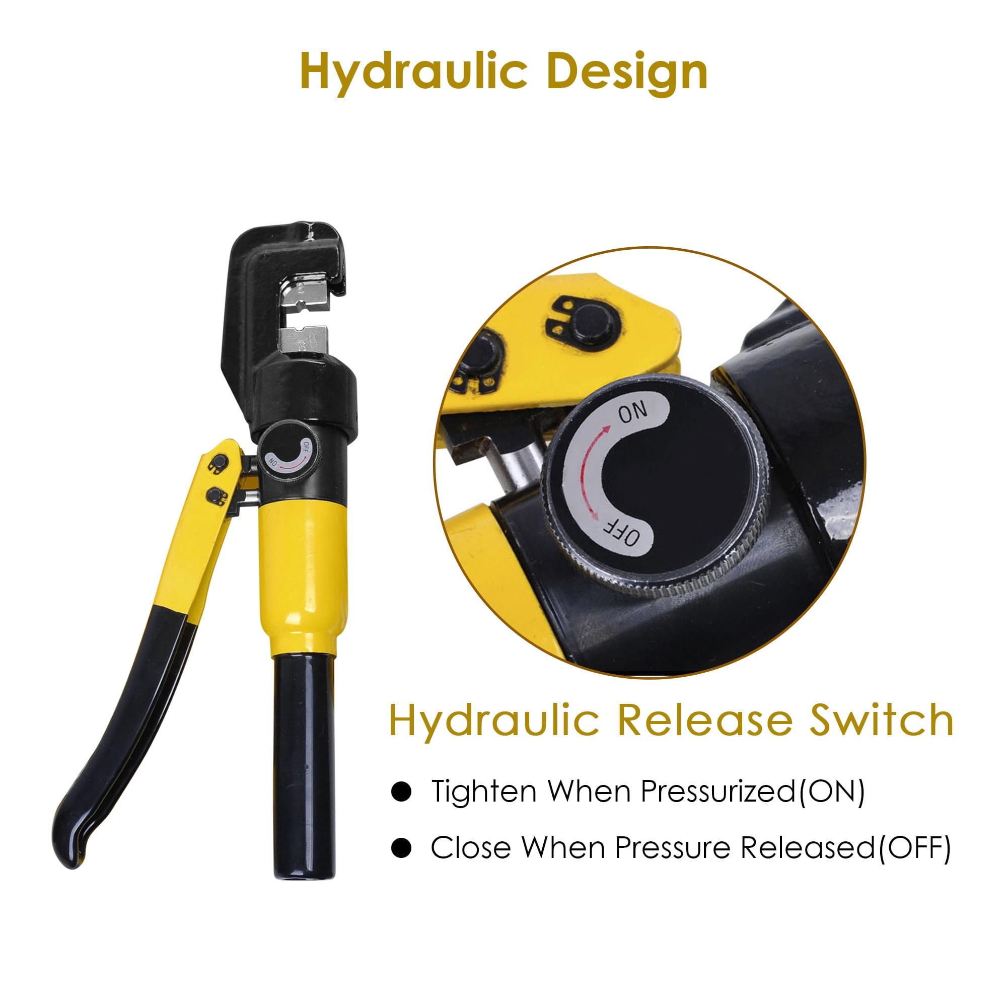 Yescom 10-Ton Hydraulic Crimping Tool Wire Crimper for 3/16" - 1/8" Cable Railing Tensioner 12 - 2/0 AWG Electrical Battery Lug Terminal