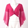 thumbnail image 7 of ZALDITA Women's 3/4 Tulle Flared Sleeve Wrap Tie Top Blouse Belly Dance Bolero Shrugs Cardigan Hot Pink One Size, 7 of 7