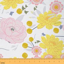 jejeloiu Retro Flower Floral Fabric by the Yard 2 Yards,Natural Botanical Chrysanthemum Room Decor Fabric by the Yard,Yellow Pink White Fabric for Sewing For Child,Breathable Home Decor