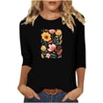 thumbnail image 2 of Runfenguu Y2K Top Womens Graphic Tees Ladies' Fashion Floral Printed Round Neck 3/4 Sleeve T-Shirt Shirt Sleeve Round Neck Top/Shirt, 2 of 6
