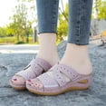 thumbnail image 2 of asdoklhq Womens Slippers Clearance Women's Multi-color Embroidered Sandals with Wedge Fish Mouth Platform Shoes Pink 43, 2 of 9