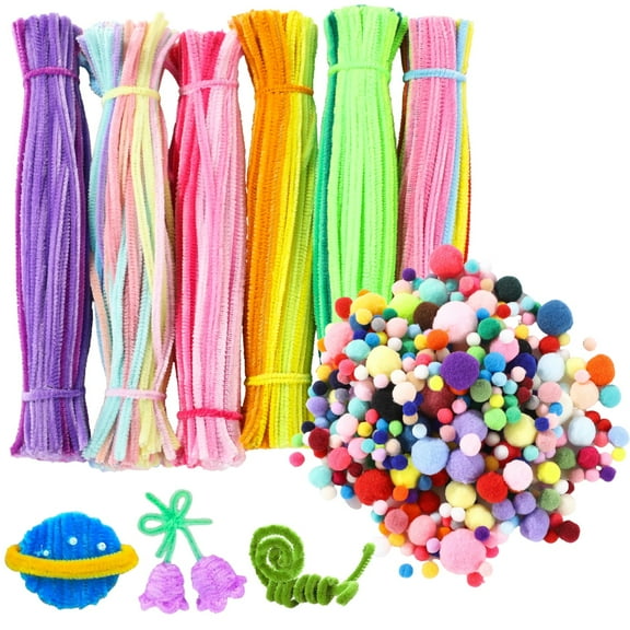 900  Pipe Cleaners Kit, Assorted Chenille Stems with Colorful Pom Poms, DIY Art & Craft Supplies Kit, Creative Handmade Kit, Ideal for Art Projects, School Crafts, Decorations