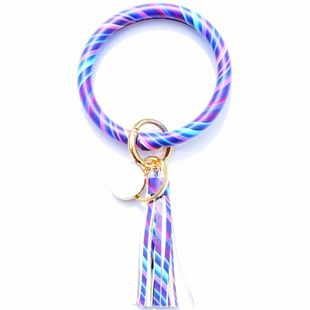 Llaveros para mujer, llavero de billetera, llavero de auto, llavero lindo, tendencia de moda, pulsera de cuero grande, llavero redondo con borla, anillo, joyería, pulsera, llavero, brazalete.
