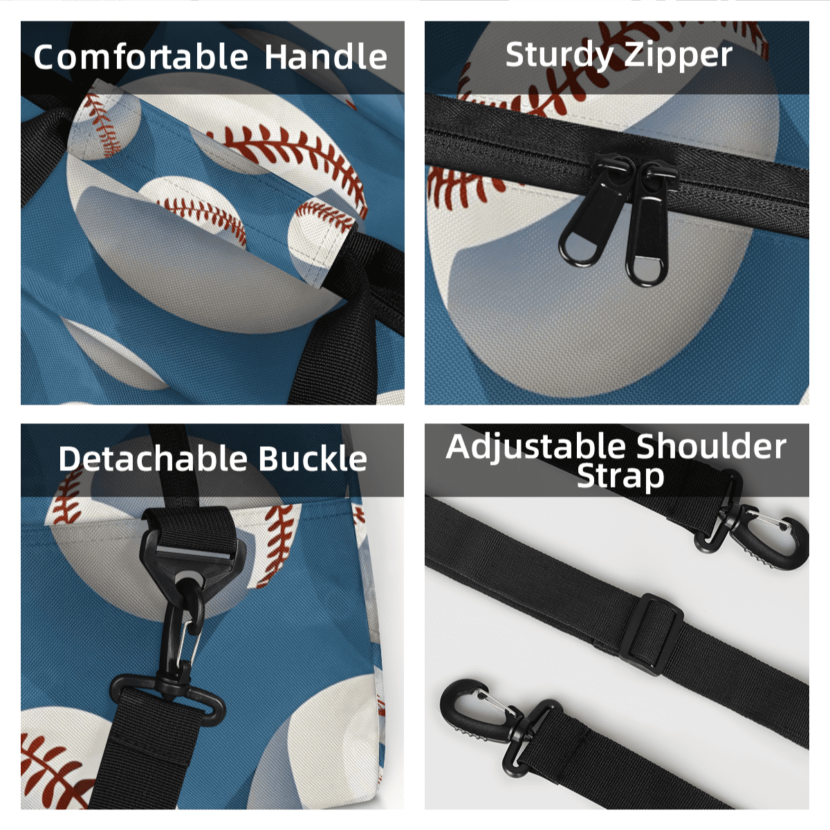 Herdesigns Baseball Pattern Sports Duffle Bag for Women & Men, Gym Bag Dance Bag Overnight Bag Carry On Weekender Travel Bag