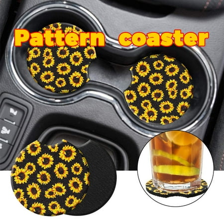 

Kitchen Decor Car Sunflower 2.56 Car Cup Pad Absorbent 2PC Pad Sunflower Inch Neoprene Holder Kitchen Gadgets