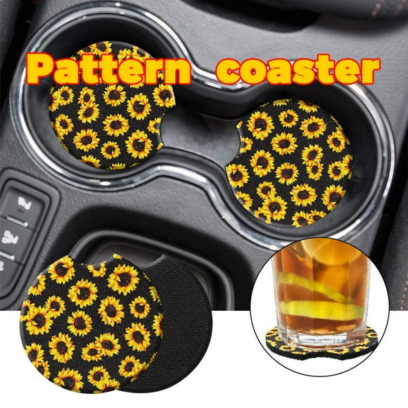 2.56 Inch Sunflower Car Absorbent Pad Neoprene Pad Car Cup Holder Sunflower 2PC Hail Merry Cups