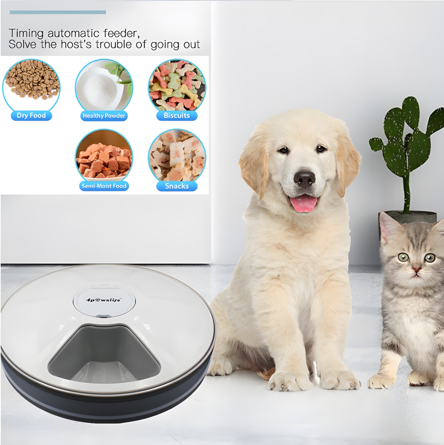 Pet Daily Kit Automatic Electronic Timed Pet Feeder, 6 Meal Trays Dry Wet Food Water Auto Feeder, 24 Hours Timing Reminder Dog and Cat Smart Feeder.