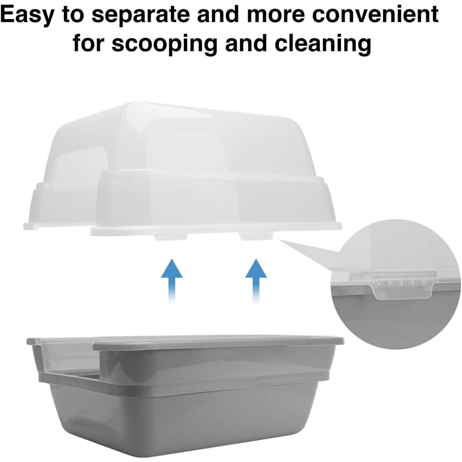 Cat Litter Box, Large Foldable Jumbo Hooded with Transparent Lid,Grey