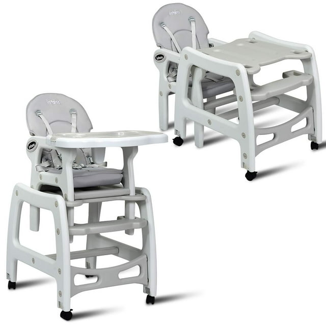 Costway Chaise Haute pour Bébé 3 en 1 avec Dossier Réglable et Plateaux Amovibles Gris