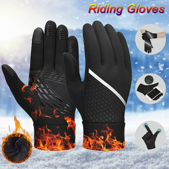IDALL Snow Gloves,Waterproof Gloves Adult's Outdoor Non-slip Watertight Gloves Winter Fleece Warm Riding Gloves With Reflective Strip Ski Gloves,Gloves for Cold Weather Black L