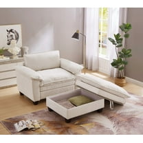 Modern Oversize Chaise Lounge Chair with Ottoman (51" x 63" x 34.5", Chenille, Solid Wood)